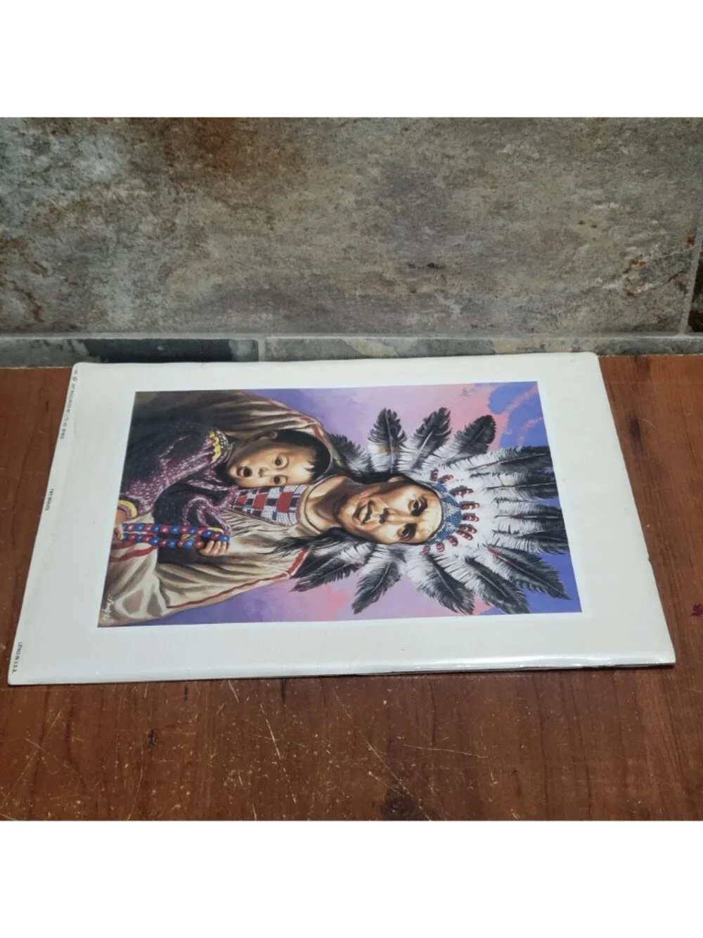 Vintage Unframed Two Braves Art Print 1983 Signed Ampe Lithograph Native America